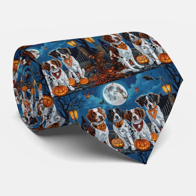 Brittany Spaniel Halloween Spooky Tie (Rolled)
