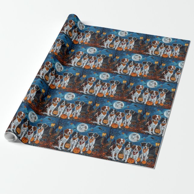 Brittany Spaniel Halloween Spooky Wrapping Paper (Unrolled)