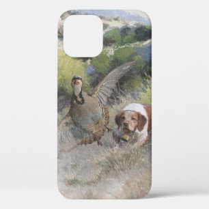 Brittany Spaniel hunting chukar partridge, Art  iPhone 12 Case