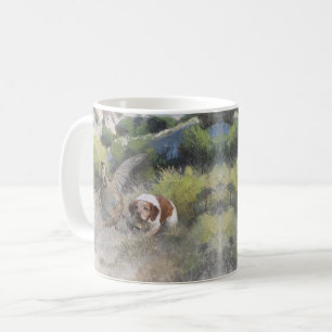 Brittany Spaniel hunting chukar partridge, Art  Coffee Mug