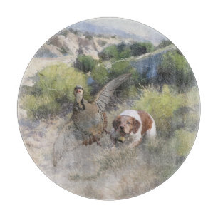 Brittany Spaniel hunting chukar partridge, Art Cutting Board