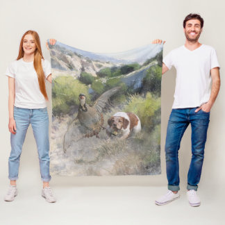 Brittany Spaniel hunting chukar partridge, Art Fleece Blanket