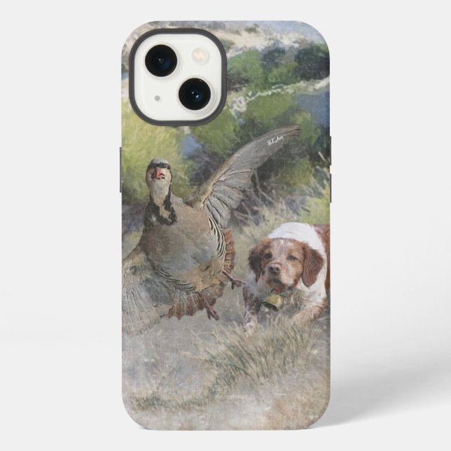 Brittany Spaniel hunting chukar partridge, Art  iPhone Case (Back)