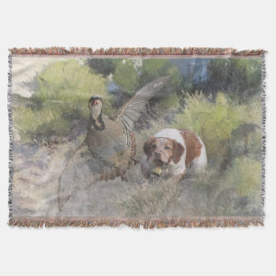 Brittany Spaniel hunting chukar partridge, Art  Throw Blanket