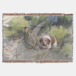 Brittany Spaniel hunting chukar partridge, Art  Throw Blanket
