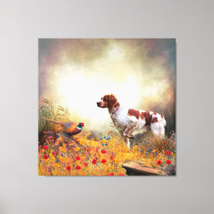 Brittany Spaniel, Hunting Pheasant Canvas Print