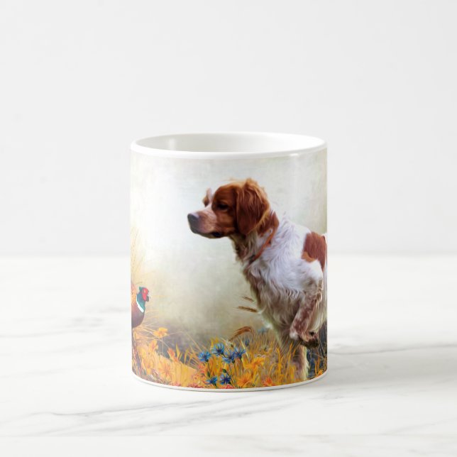 Brittany Spaniel, Hunting Pheasant  Coffee Mug (Center)