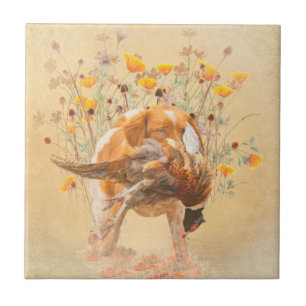 Brittany Spaniel, Hunting Pheasant Coffee Mug T-Sh Ceramic Tile