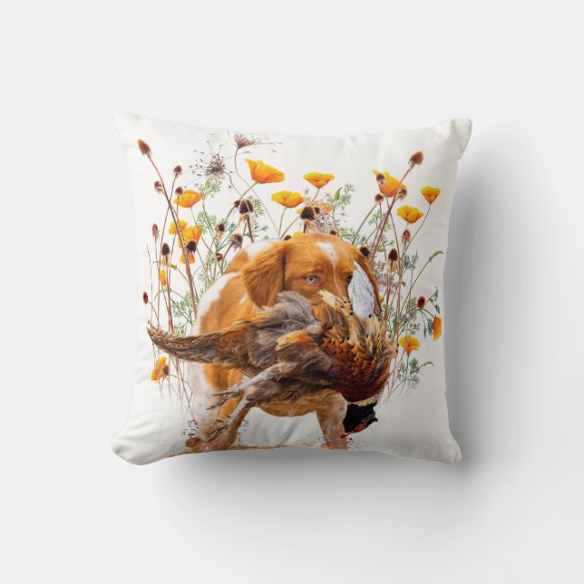 Brittany Spaniel, Hunting Pheasant Coffee Mug T-Sh Cushion (Front)