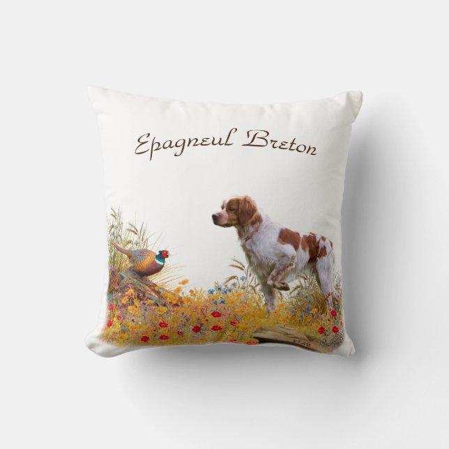 Brittany Spaniel, Hunting Pheasant  Cushion (Front)