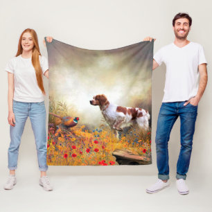 Brittany Spaniel, Hunting Pheasant Fleece Blanket