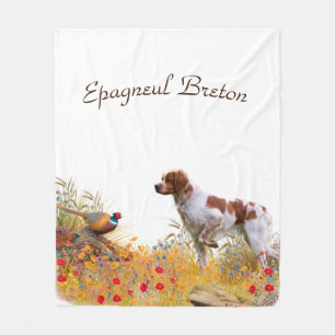 Brittany Spaniel, Hunting Pheasant Fleece Blanket