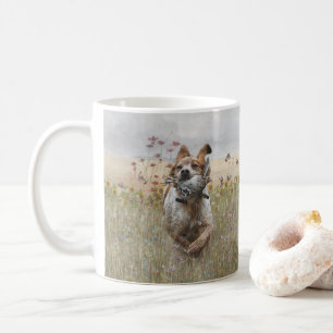 Brittany Spaniel hunting quail , Art Coffee Mug