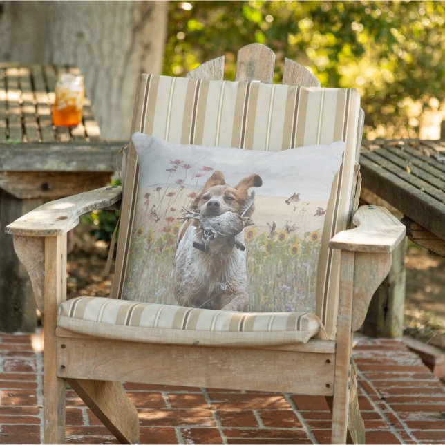 Brittany Spaniel hunting quail , Art   Cushion (Chair)