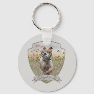 Brittany Spaniel hunting quail , Art Key Ring