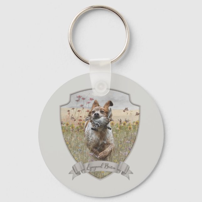 Brittany Spaniel hunting quail , Art     Key Ring (Front)