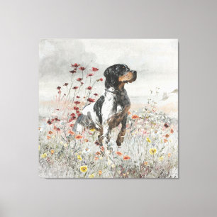 Brittany Spaniel hunts in the field Canvas Print