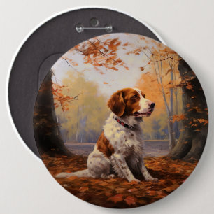 Brittany Spaniel in Autumn Leaves Fall Inspire  6 Cm Round Badge
