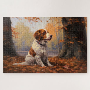 Brittany Spaniel in Autumn Leaves Fall Inspire  Jigsaw Puzzle