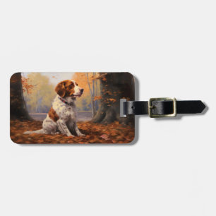 Brittany Spaniel in Autumn Leaves Fall Inspire Luggage Tag