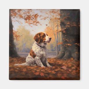 Brittany Spaniel in Autumn Leaves Fall Inspire Magnet