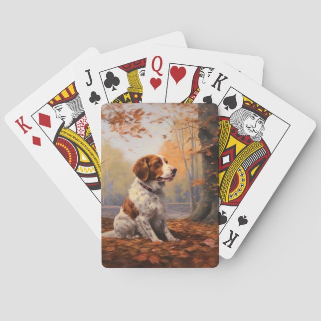 Brittany Spaniel in Autumn Leaves Fall Inspire  Playing Cards (Back)
