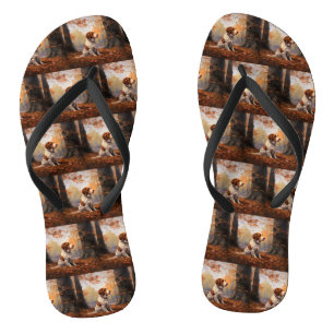 Brittany Spaniel in Autumn Leaves Fall Inspire Thongs