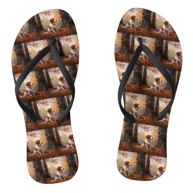 Brittany Spaniel in Autumn Leaves Fall Inspire  Thongs (Footbed)