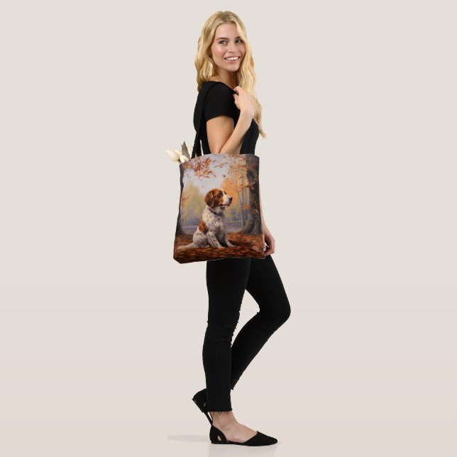 Brittany Spaniel in Autumn Leaves Fall Inspire  Tote Bag (On Model)