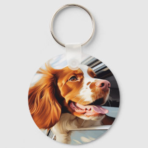 Brittany spaniel in Car Window Key Ring