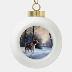 Brittany Spaniel Let It Snow Christmas Ceramic Ball Christmas Ornament