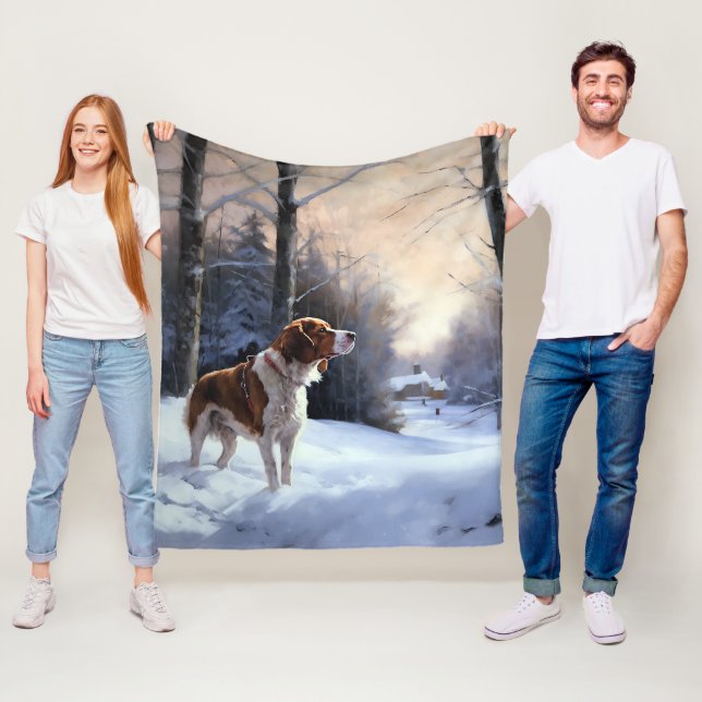 Brittany Spaniel Let It Snow Christmas Fleece Blanket (In Situ)