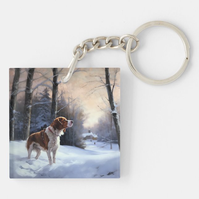 Brittany Spaniel Let It Snow Christmas Key Ring (Back)
