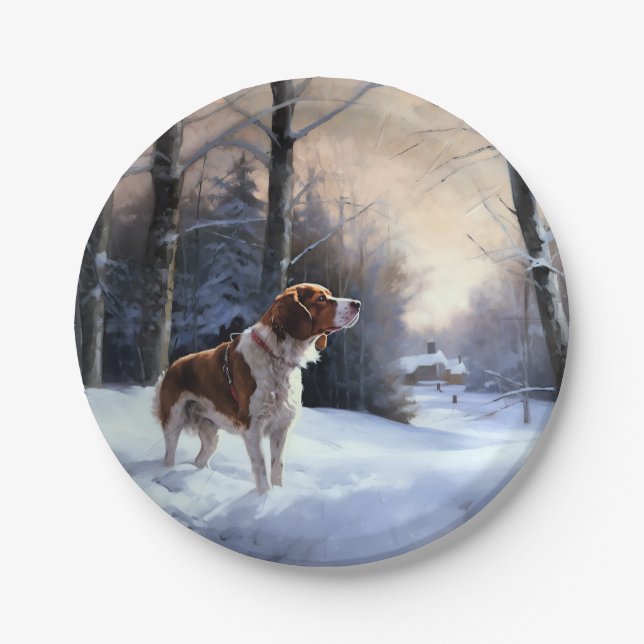 Brittany Spaniel Let It Snow Christmas Paper Plate (Front)