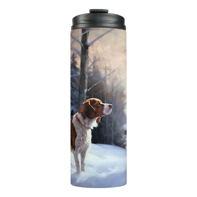 Brittany Spaniel Let It Snow Christmas Thermal Tumbler (Front)