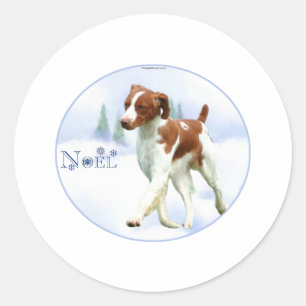 Brittany Spaniel Noel Classic Round Sticker