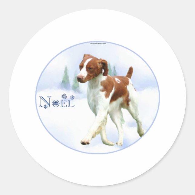 Brittany Spaniel Noel Classic Round Sticker (Front)