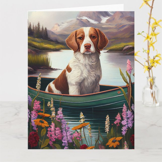 Brittany Spaniel on a Paddle: A Scenic Adventure Card (Yellow Flower)