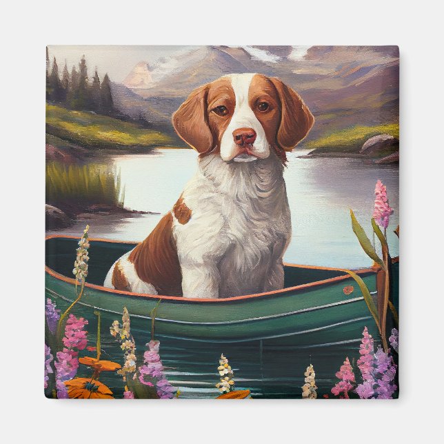 Brittany Spaniel on a Paddle: A Scenic Adventure Magnet (Front)