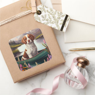 Brittany Spaniel on a Paddle: A Scenic Adventure Square Sticker