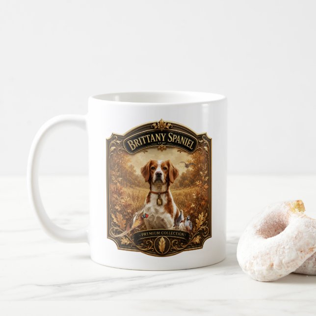 Brittany Spaniel , Passion for Birds Coffee Mug (With Donut)