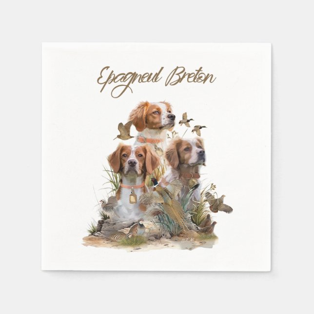 Brittany Spaniel , Passion for Birds Napkin (Front)