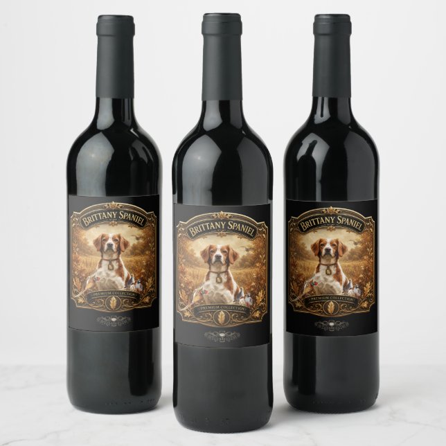 Brittany Spaniel , Passion for Birds Wine Label (Bottles)