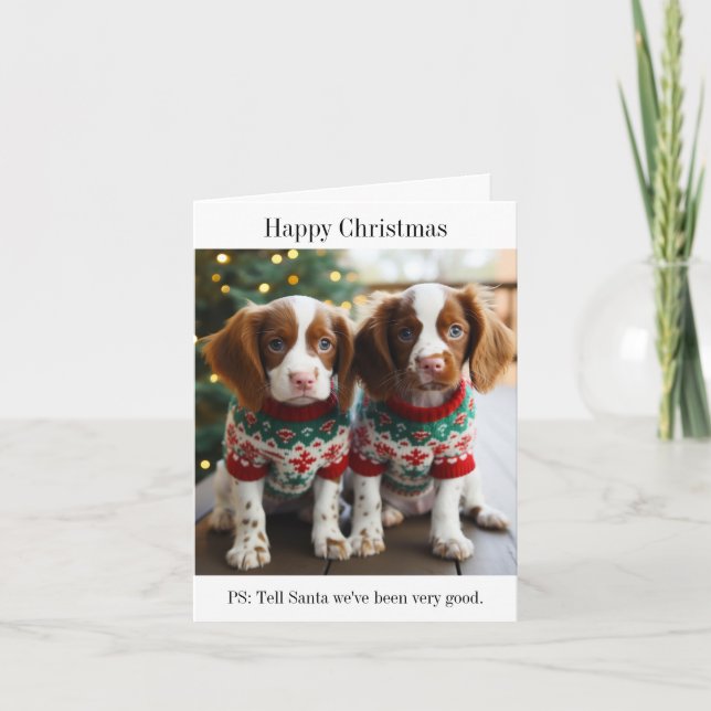 Brittany Spaniel Puppies Christmas Card (Front)