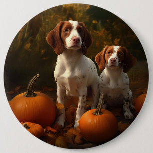 Brittany Spaniel Puppy Autumn Delight Pumpkin  6 Cm Round Badge