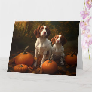 Brittany Spaniel Puppy Autumn Delight Pumpkin  Card