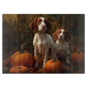 Brittany Spaniel Puppy Autumn Delight Pumpkin Cutting Board