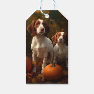 Brittany Spaniel Puppy Autumn Delight Pumpkin Gift Tags
