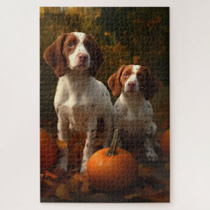Brittany Spaniel Puppy Autumn Delight Pumpkin  Jigsaw Puzzle