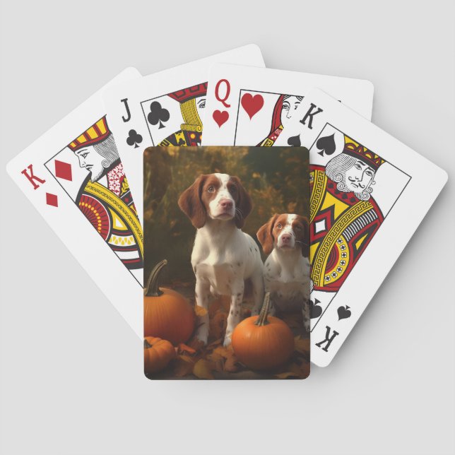 Brittany Spaniel Puppy Autumn Delight Pumpkin  Playing Cards (Back)